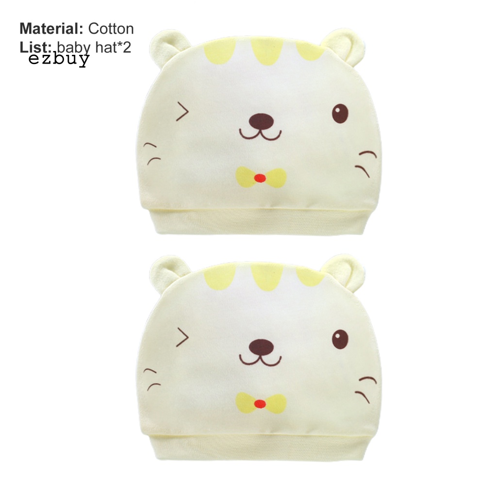 Set 2 Mũ Beanie Cotton Thoáng Khí Thoải Mái Họa Tiết Hoạt Hình Cho Bé Sơ Sinh
