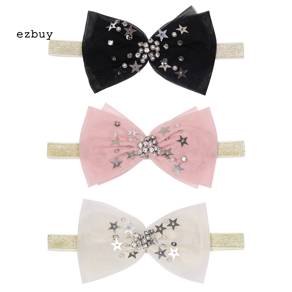 Băng Đô Nơ Lưới Đính Ngọc Trai Nhân Tạo Dễ Thương Dành Cho Bé Gái