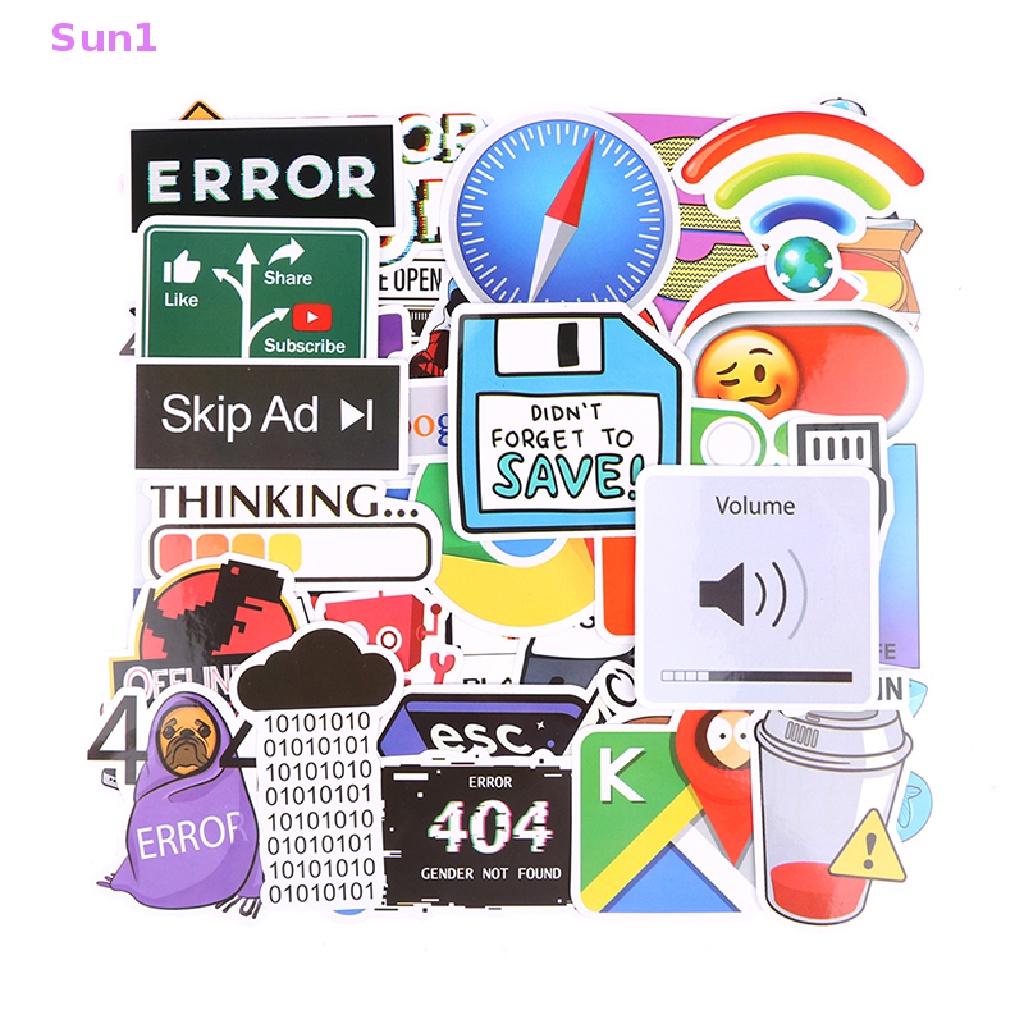 Set 50 Miếng Dán 404 Họa Tiết Hoạt Hình Trang Trí Laptop / Điện Thoại / Xe Hơi