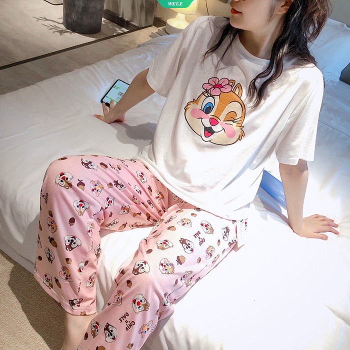 SANRIO Bộ Đồ Ngủ Tay Ngắn In Hoạt Hình Kiki Và Titi Dễ Thương Thời Trang Mùa Hè 2023 Cho Nữ