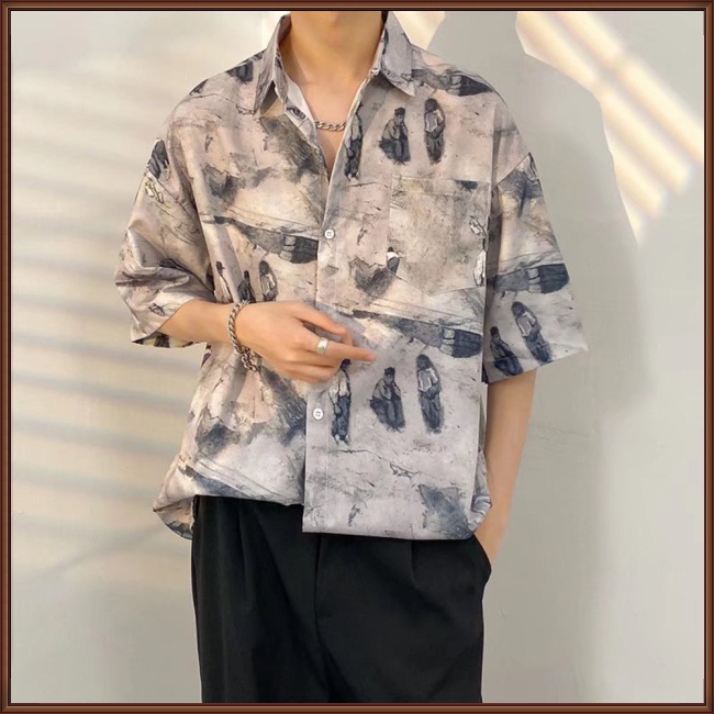 Áo Sơ Mi Tay Ngắn Dáng Rộng Thoáng Khí In Màu Nhuộm Độc Đáo Thời Trang Mùa Hè Cho Nam