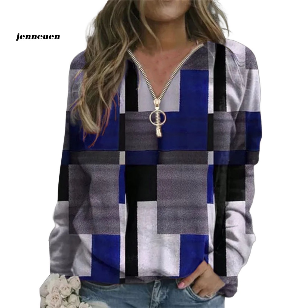 Áo Nỉ Dài Tay Cổ Chữ V Form Rộng Phối Họa Tiết Ca Rô Thời Trang Đường Phố