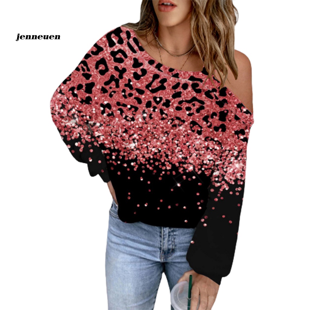 Áo Kiểu Tay Dài Trễ Vai Mềm Mại In Họa Tiết Bông Tuyết Lấp Lánh Thời Trang Xuân Thu Cho Nữ