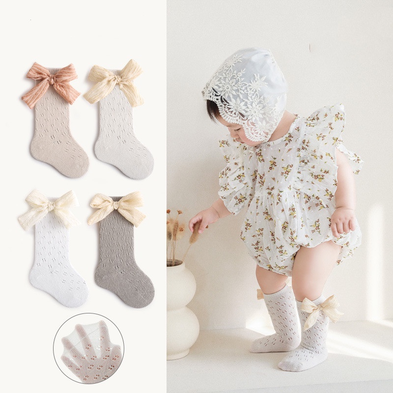 Vớ Cotton Phối Lưới Đính Nơ Thời Trang Mùa Hè 2023 Cho Bé Gái 0-5 Tuổi