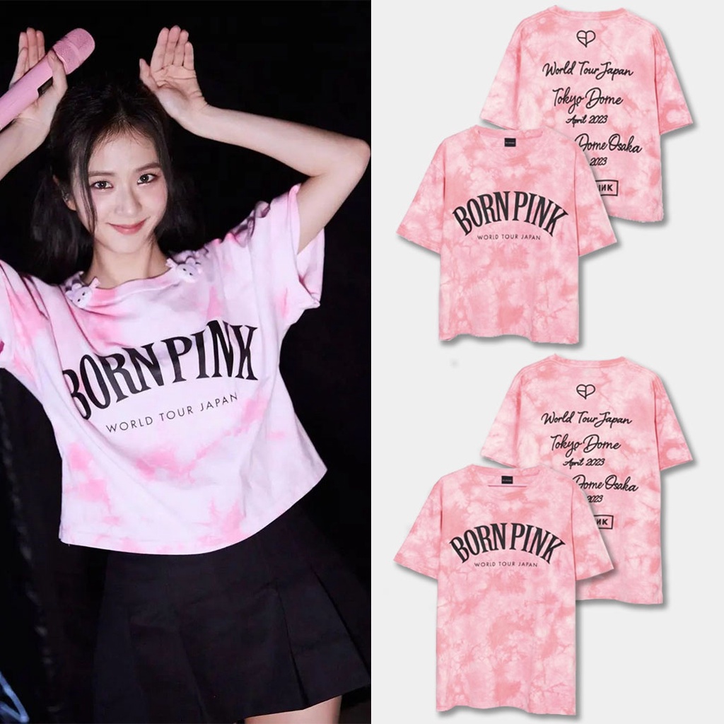 Áo Thun Tay Ngắn Dáng Rộng Màu Nhuộm Phong Cách KPOP BLACKPINK BORN PINK World Tour Nhật Bản Tokyo Dome Concert