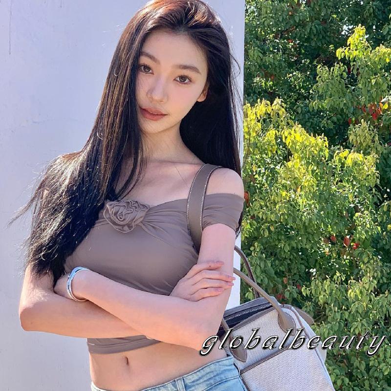 Áo Croptop Trễ Vai Tay Ngắn Màu Sắc Trơn Thời Trang Mùa Hè Cho Nữ