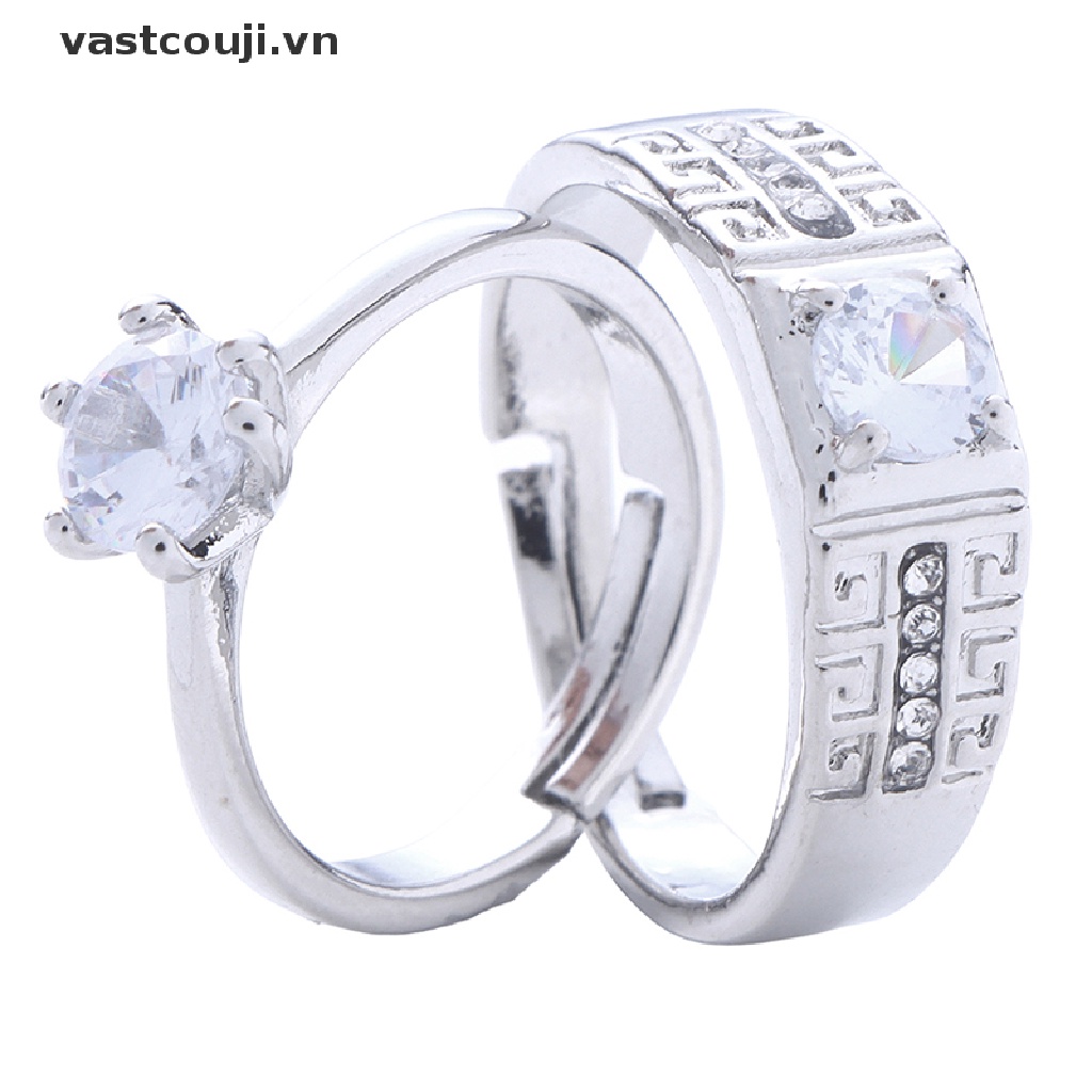 1 Cặp Nhẫn Đính Hôn Đính Đá Pha Lê Có Thể Điều Chỉnh Kích Thước