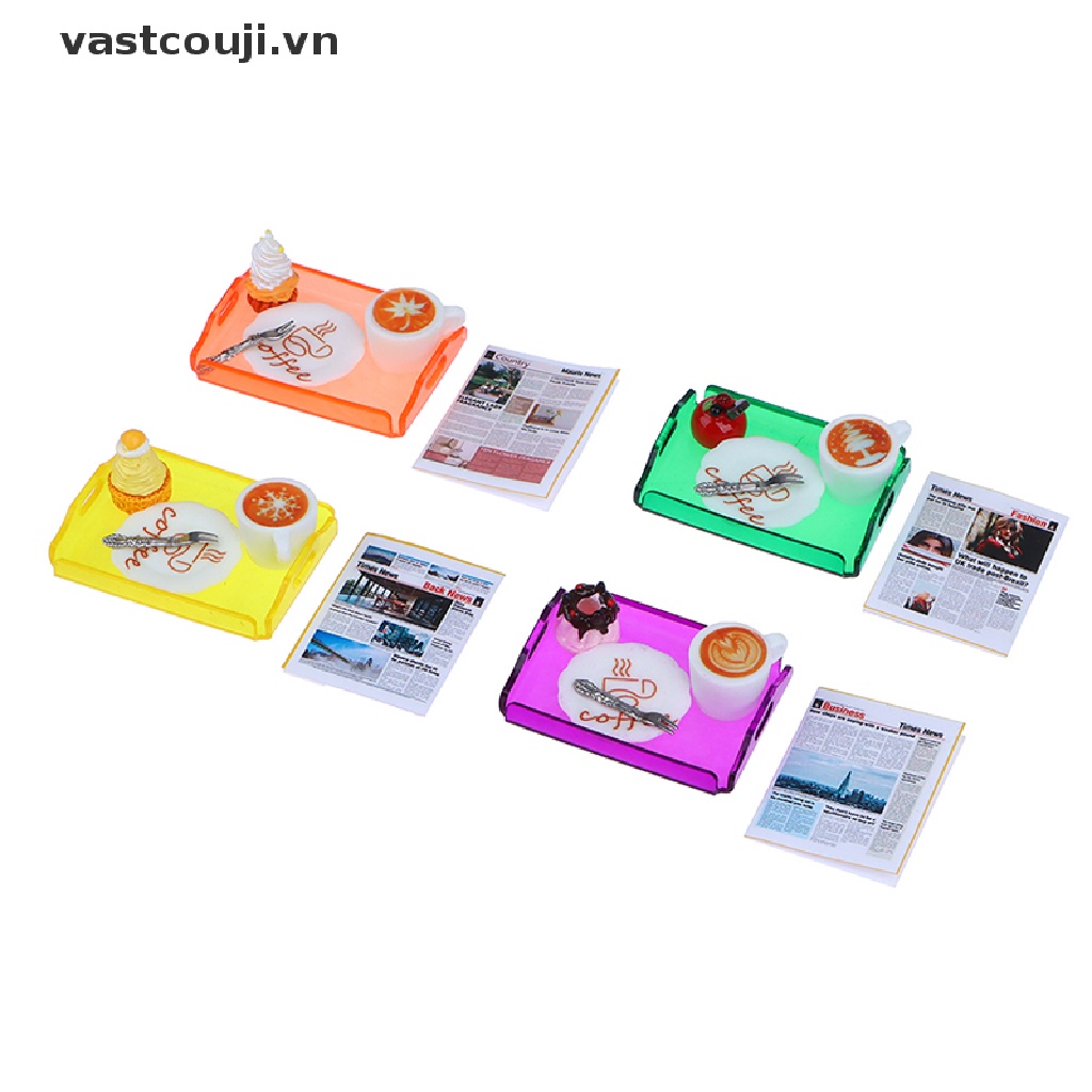 1set Dĩa Ăn Bánh / Cà Phê / Thức Ăn Trang Trí Nhà Búp Bê Thu Nhỏ 1: 12