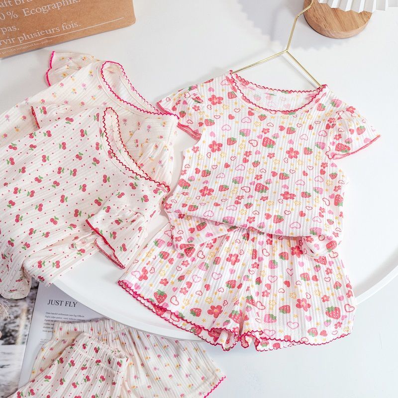 Bộ Đồ Ngủ Áo Tay Bay Cổ Tròn Thoáng Khí Dành Cho Bé Gái