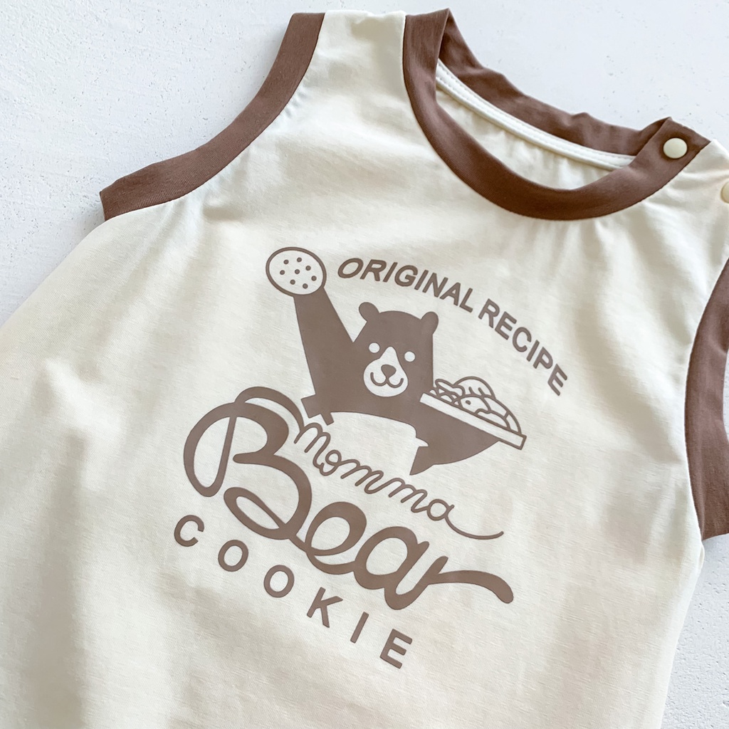 Bộ Áo Liền Quần Sát Nách In Hoạt Hình Gấu Dễ Thương Thời Trang Mùa Hè Cho Bé Từ 0-2