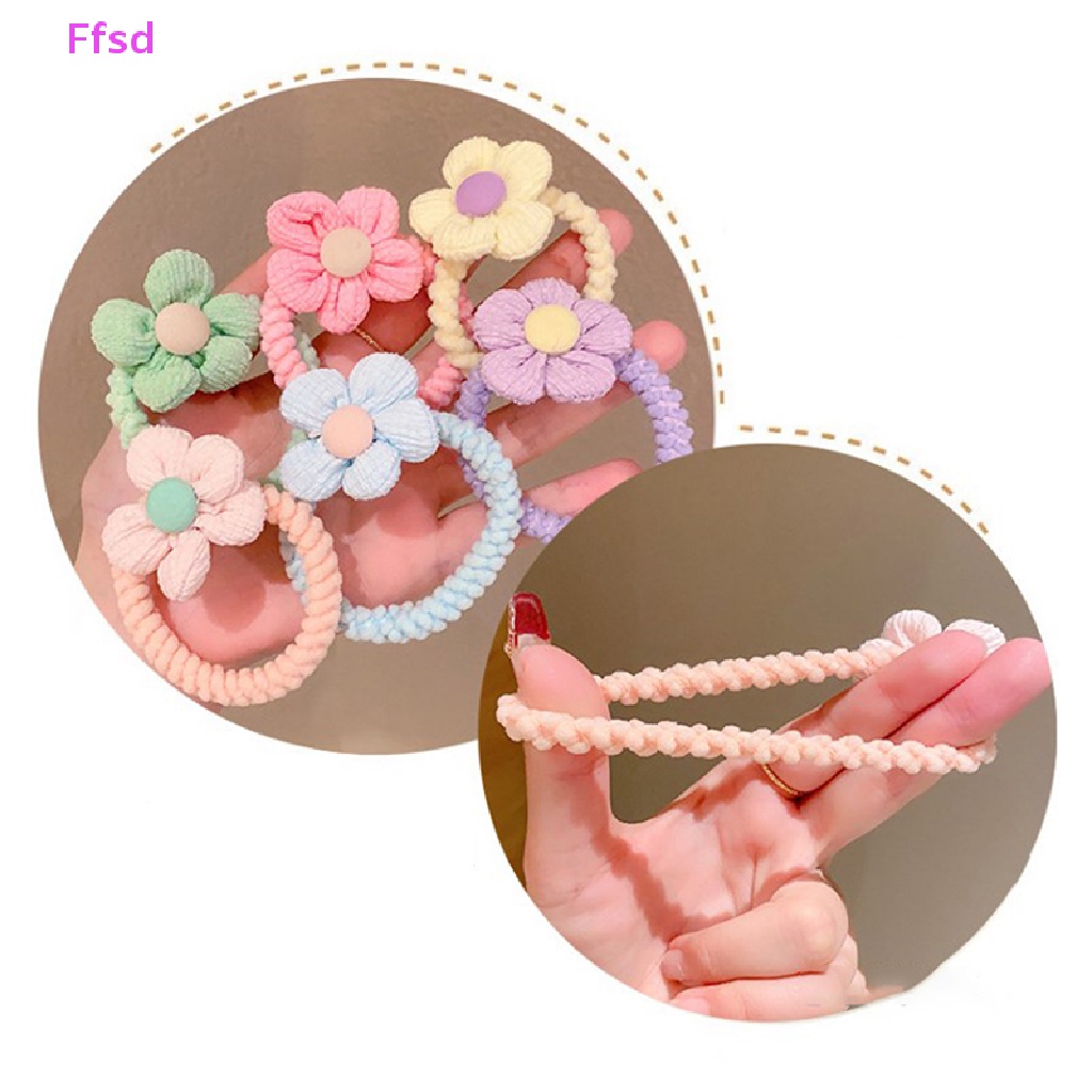 Dây Cột Tóc Hoa Vải Co Giãn Đường Kính 6cm Màu Sáng Dễ Thương Cho Bé Gái