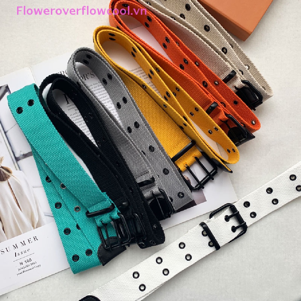 Thắt Lưng Vải Canvas Phối Hai Hàng Nút Lỗ Phong Cách Harajuku Mới Cho Nam Và Nữ