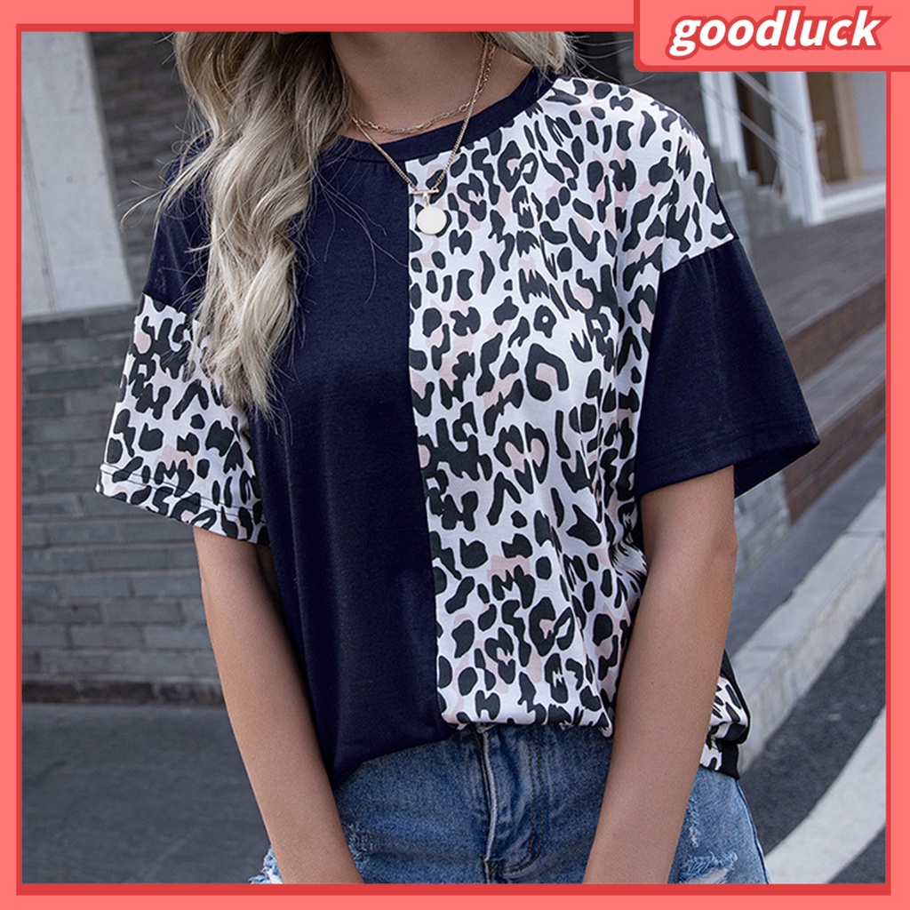 Áo Thun Tay Ngắn Cổ Tròn Họa Tiết Da Báo Thời Trang Mùa Hè Dành Cho Nữ