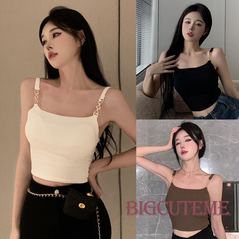 Áo Crop Top Hai Dây Có Mút Đệm Màu Sắc Đơn Giản Thời Trang Mùa Hè Dành Cho Nữ