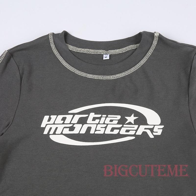 Áo Thun Tay Ngắn Cổ Tròn In Chữ Ôm Dáng Thời Trang Mùa Hè Dành Cho Nữ