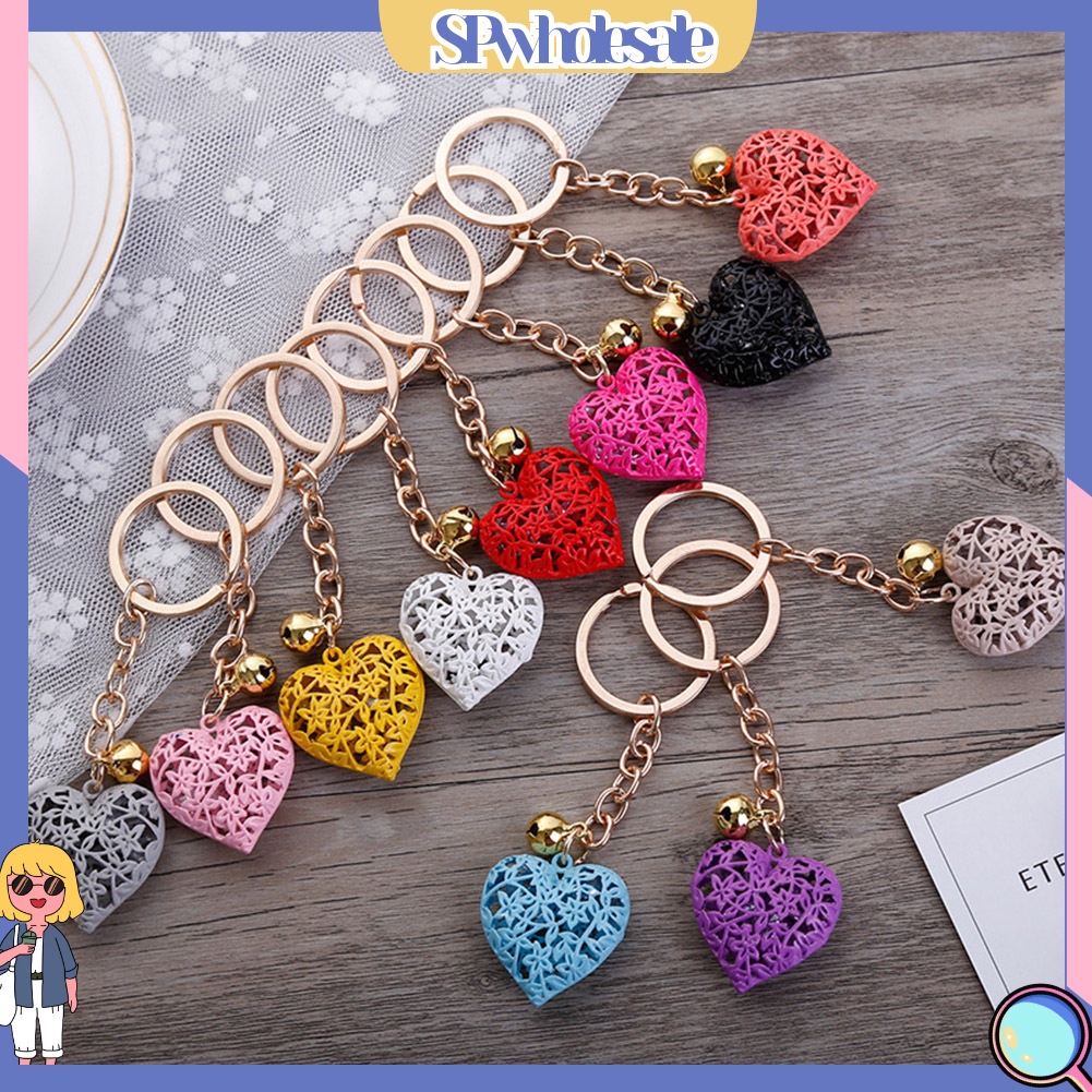 <SPwholesale> Móc Chìa Khóa Hình Trái Tim Khoét Rỗng Gắn Chuông Sành Điệu Unisex