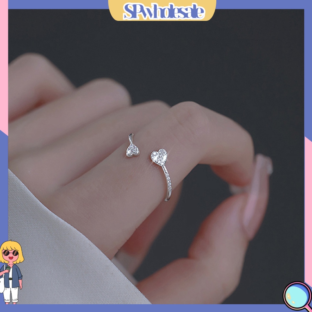 <SPwholesale> Nhẫn Hở Hình Trái Tim Đính Đá Nhân Tạo Thời Trang