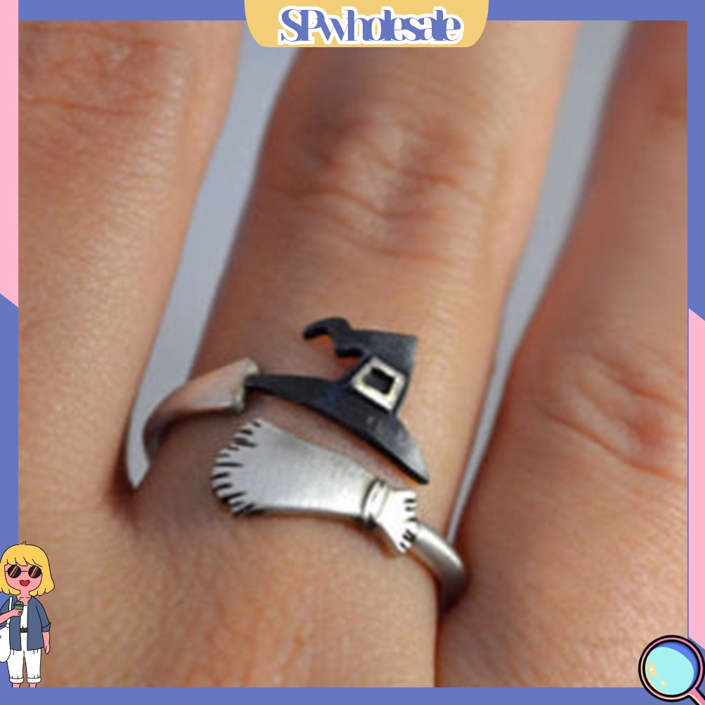 <SPwholesale> Nhẫn Dạng Hở Hình Nón Phù Thủy Có Thể Điều Chỉnh Được Dùng Làm Quà Tặng Trang Sức Cho Nữ Dịp Halloween >