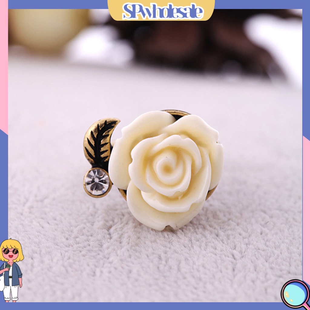 <SPwholesale> Nhẫn Hình Hoa Hồng Đính Đá Phong Cách Vintage Thanh Lịch Cho Nữ