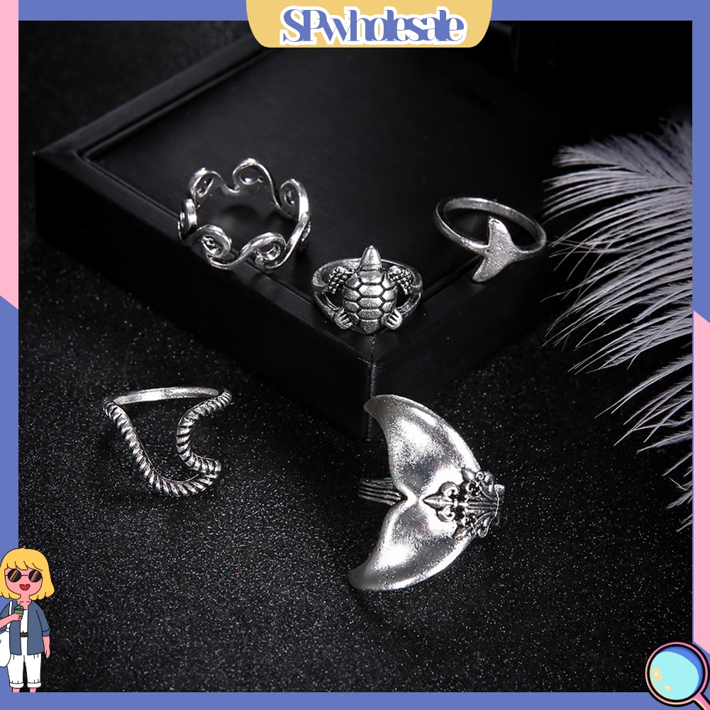 <SPwholesale> Set 5 Nhẫn Đeo Khớp Ngón Tay Phong Cách Boho Cho Nữ