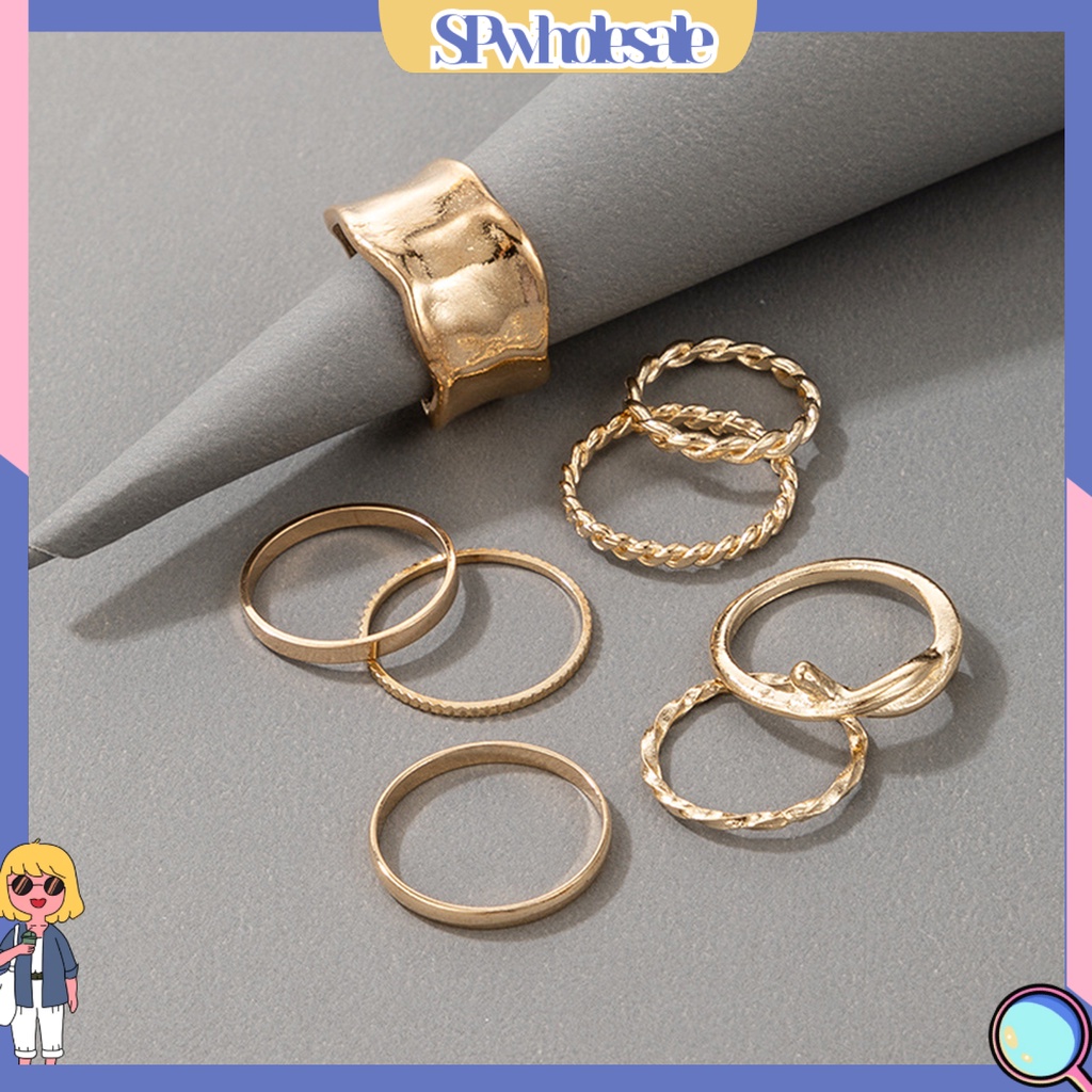 <SPwholesale> Bộ 8 Nhẫn Hợp Kim Kiểu Dáng Đơn Giản Thời Trang