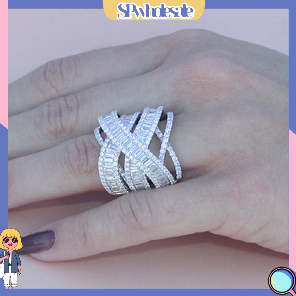 <SPwholesale> Nhẫn Cưới Nhiều Lớp Đính Đá Thời Trang Dành Cho Nữ