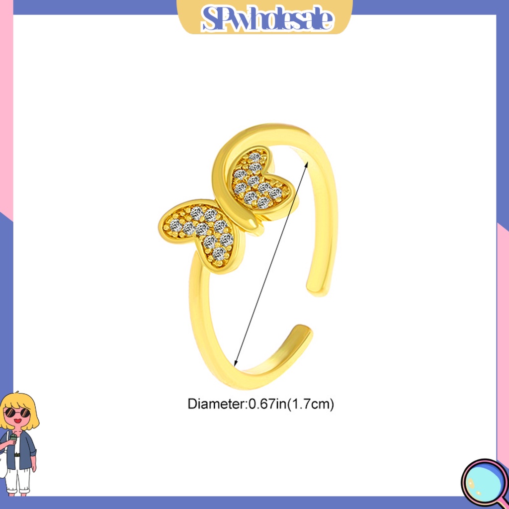 <SPwholesale> Nhẫn Hở Hình Học Đính Đá Hình Bướm Lấp Lánh Có Thể Điều Chỉnh Trang Trí Thời Thượng < Spwholeale >