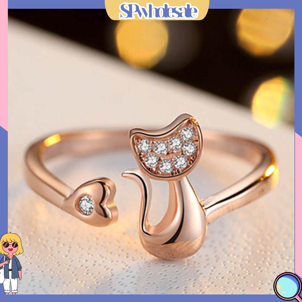 <SPwholesale> 1 Nhẫn Hở Hình Mèo Đính Đá Dễ Thương