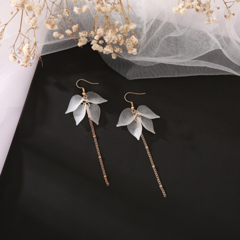 Khuyên Tai Dáng Dài Mặt Tròn Đính Hoa Tua Rua Phong Cách Hàn Quốc Mới