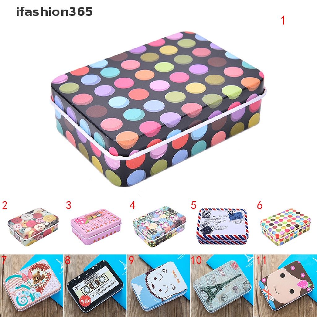 Hộp Thiếc Mini Hình Chữ Nhật In Họa Tiết Dễ Thương Đựng Đồ Thời Trang ifashion365