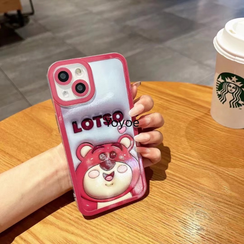 Ốp Điện Thoại Silicon Mềm Trong Suốt Chống Sốc In Hình Gấu Dâu Tây Cho iPhone 14 13 12 11 Pro Max 7 8 Plus X XS XR SE
