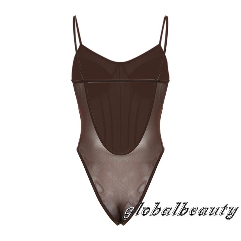 Áo Liền Quần Hai Dây Hở Lưng Phối Lưới Gợi Cảm Cho Nữ