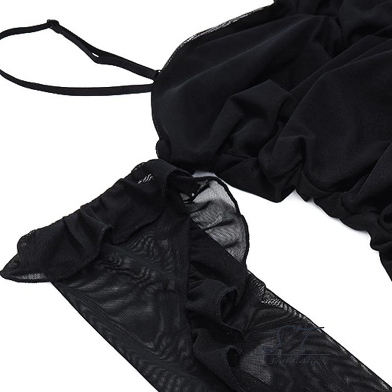 Cy03-đầm Ôm Dáng Tay Dài Cổ Thuyền Hở Lưng Phối Lưới Xuyên Thấu Màu Trơn Cho Nữ