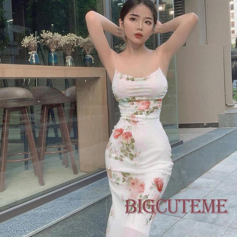 Đầm Midi Sát Nách Ôm Dáng In Họa Tiết Hoa Thời Trang Mùa Hè Cho Nữ