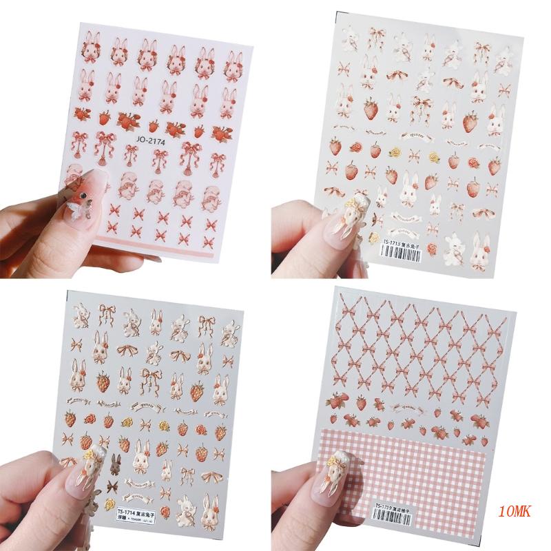 Miếng Dán Trang Trí Móng Tay Hình Thỏ 5D Xinh Xắn Tự Dính 5D Nai