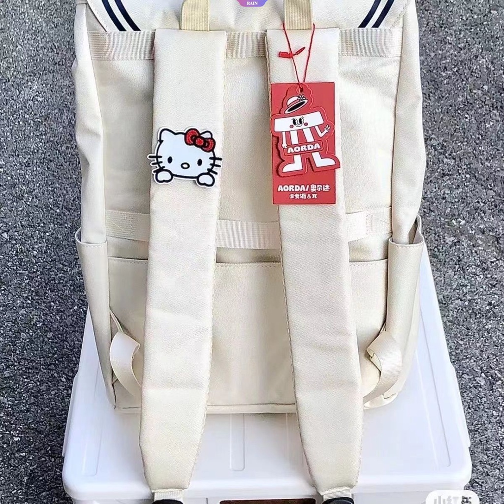 Ba Lô Oxfordfabric Hoạt Hình Sanrio Hello Kitty Đơn Giản Nhiều Ngăn Có Khóa Kéo Sức Chứa Lớn Cho Nữ Sinh [RAIN]