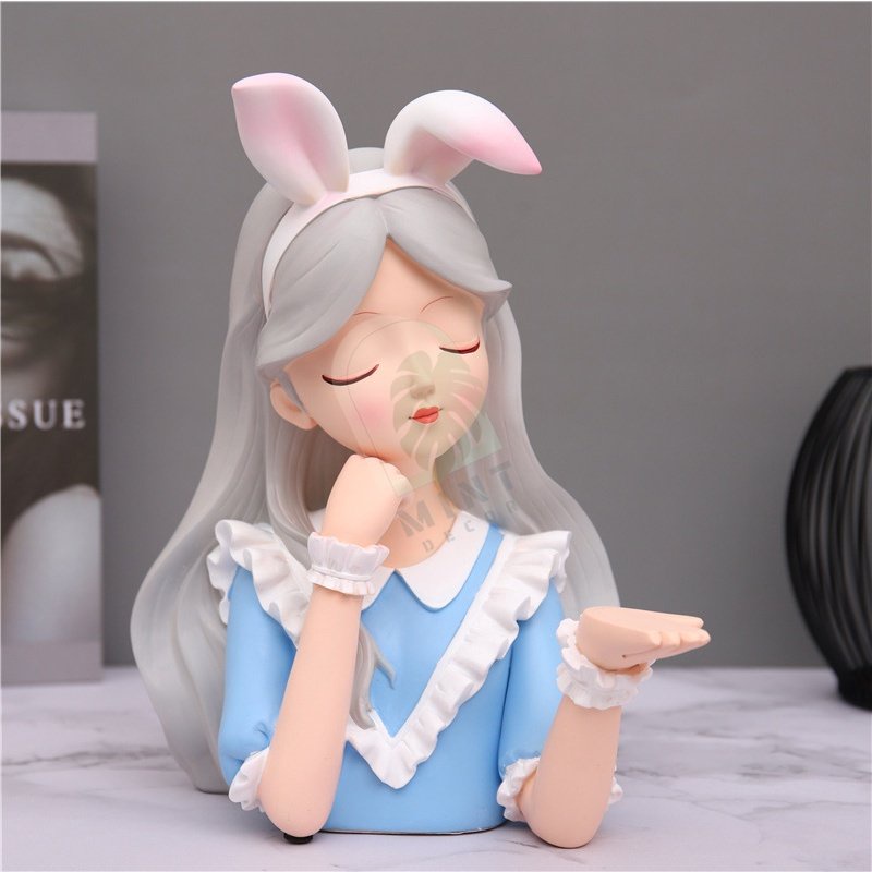 Tượng cô gái bê đĩa trang trí nhà cửa MINT DECOR khay đựng chìa khóa bánh kẹo quà tặng khai trương
