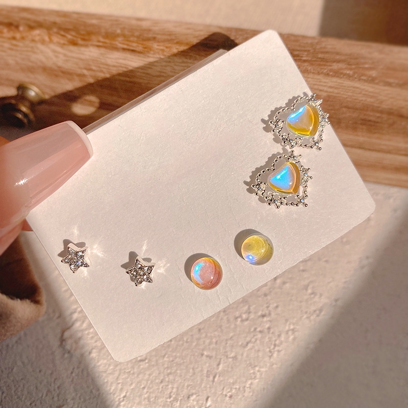 YeYi Bộ Sáu Bông Tai Nàng Tiên Cá Nhiều Màu Sắc Hàn Quốc Kết Hợp Với Sáu Mảnh Bông Tai Tình Yêu Chất Lượng Cao