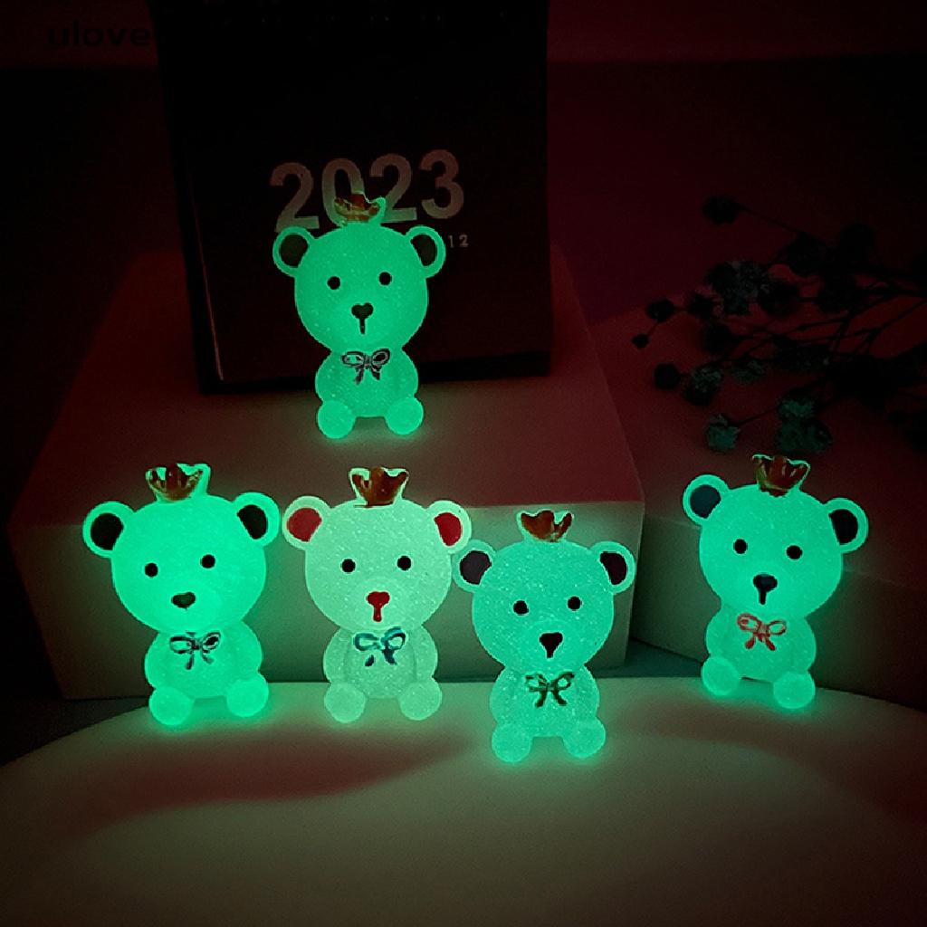 Set 2 Mô Hình Gấu Mini Đội Vương Miện Phát Sáng Trang Trí Sân Vườn / Nhà Búp Bê DIY