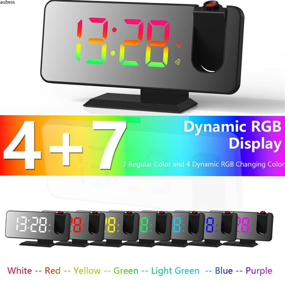 Đồng Hồ Báo Thức Chiếu Chuyển Sắc Màu Rgb Cảm Biến Ánh Sáng Tự Động Sẵn Sàng