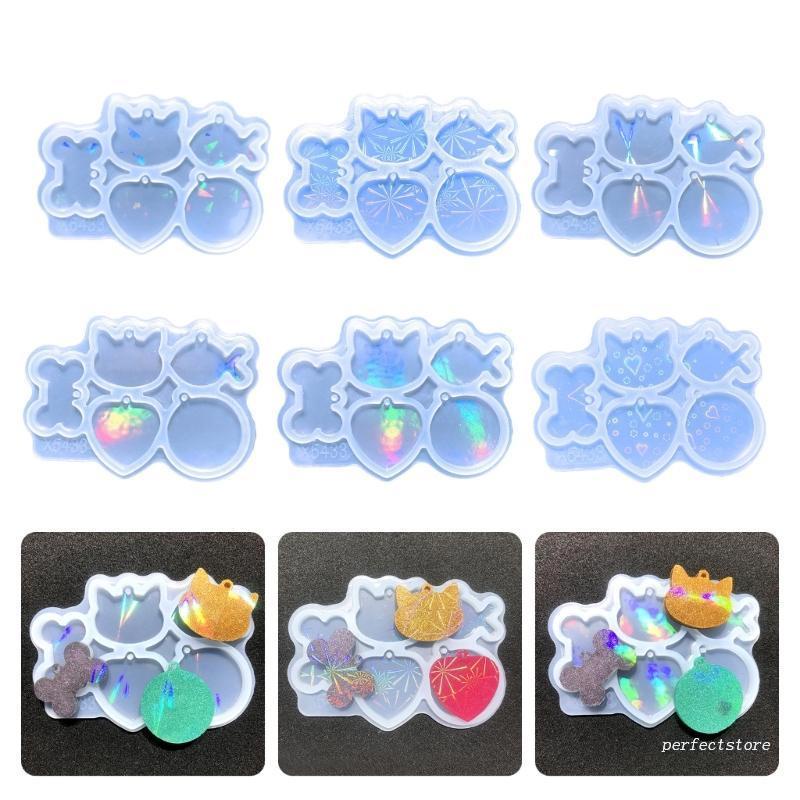 Khuôn Silicone Làm Móc Khóa Hình Xương Mèo Màu Cầu Vồng Tạo Hiệu Ứng Ánh Sáng Cầu Vồng Epoxy Resin