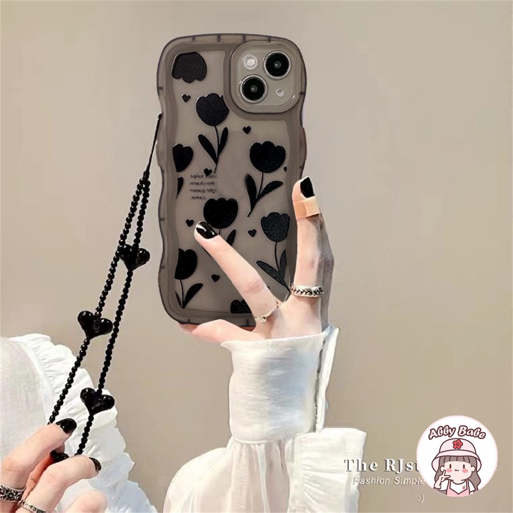 Ốp Điện Thoại TPU Mềm Chống Mồ Hôi Hình Hoa Tulip Màu Đen IP 14 Pro Max IP 11 Iphone 12 11 Pro Max X XS