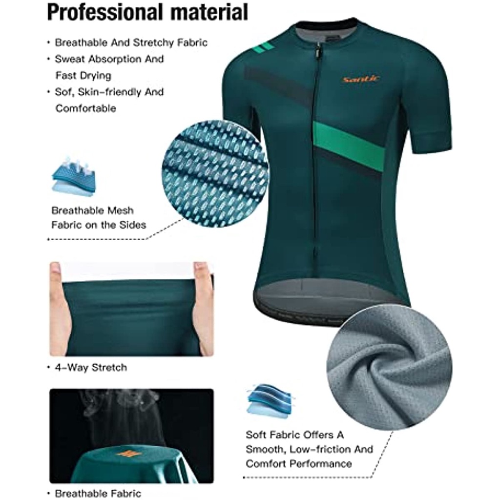 Santic Áo Tay Ngắn Có Túi Và Khóa Kéo Chuyên Nghiệp Cho Nam 50 + MTB