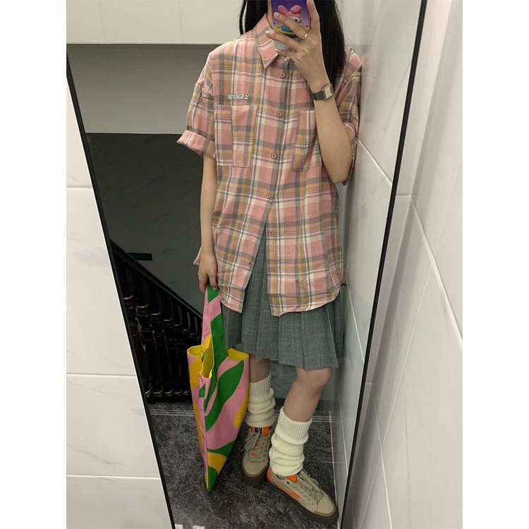 Áo Sơ Mi Nữ Ngắn Tay Họa Tiết Caro Thời Trang Mới