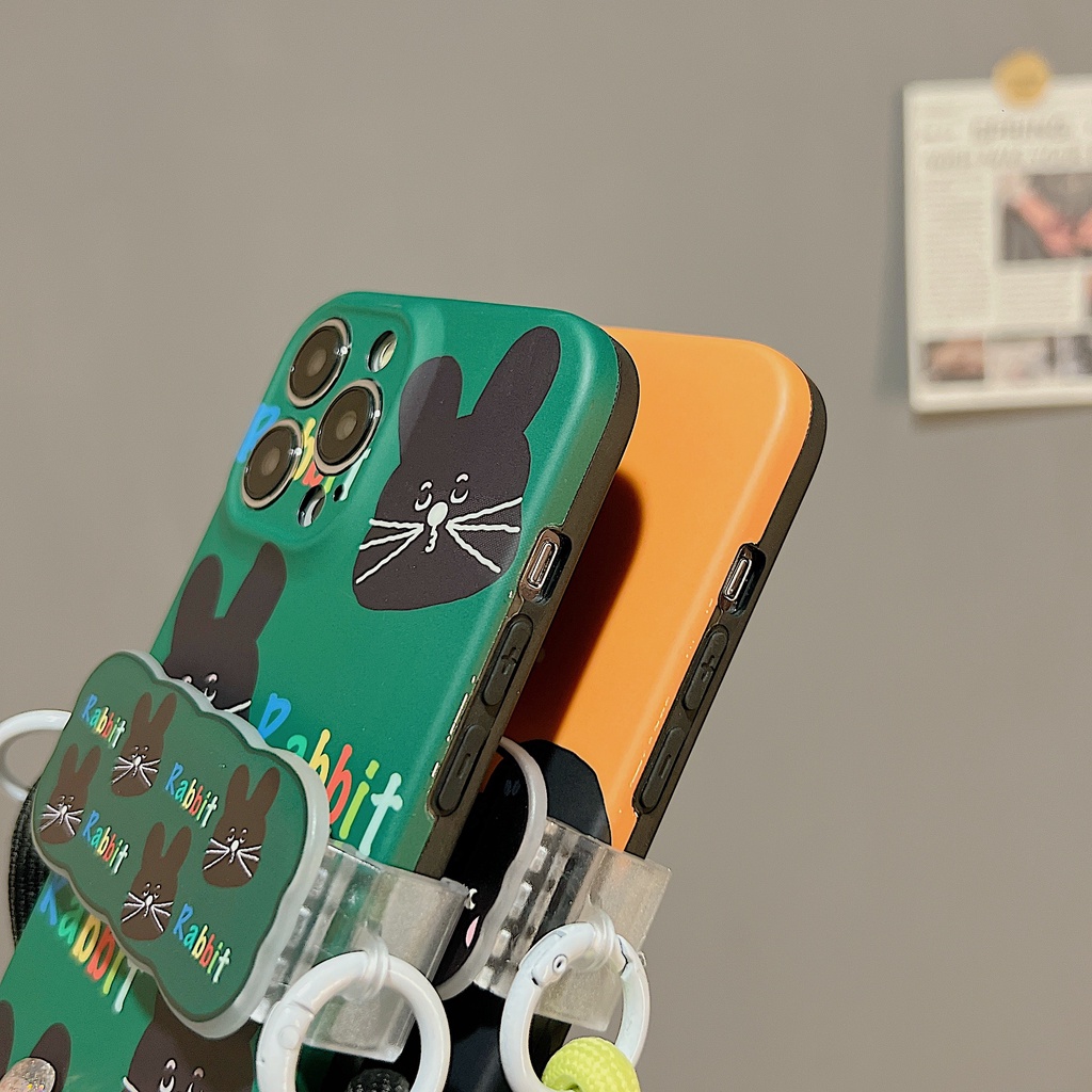 Ốp Điện Thoại TPU Dẻo Họa Tiết Chú Thỏ Đen Kèm Kẹp Chống Rơi Cho iphone 12 14 13 11 Pro Max