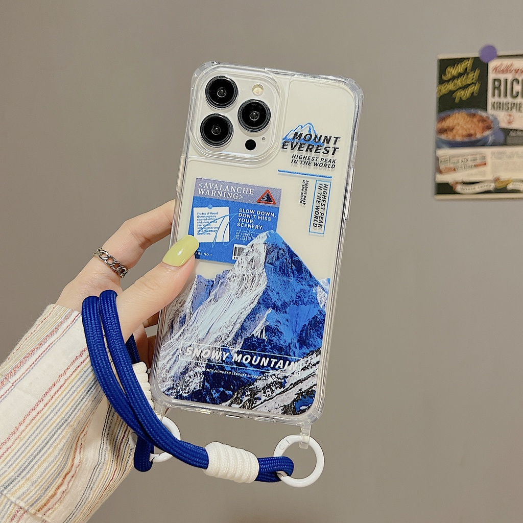 Ốp Điện Thoại Tpu Dẻo Trong Suốt Họa Tiết Ngọn Núi Tuyết Đơn Giản Chống Sốc Kèm Dây Đeo Cho iphone 12 14 13 11 Pro Max