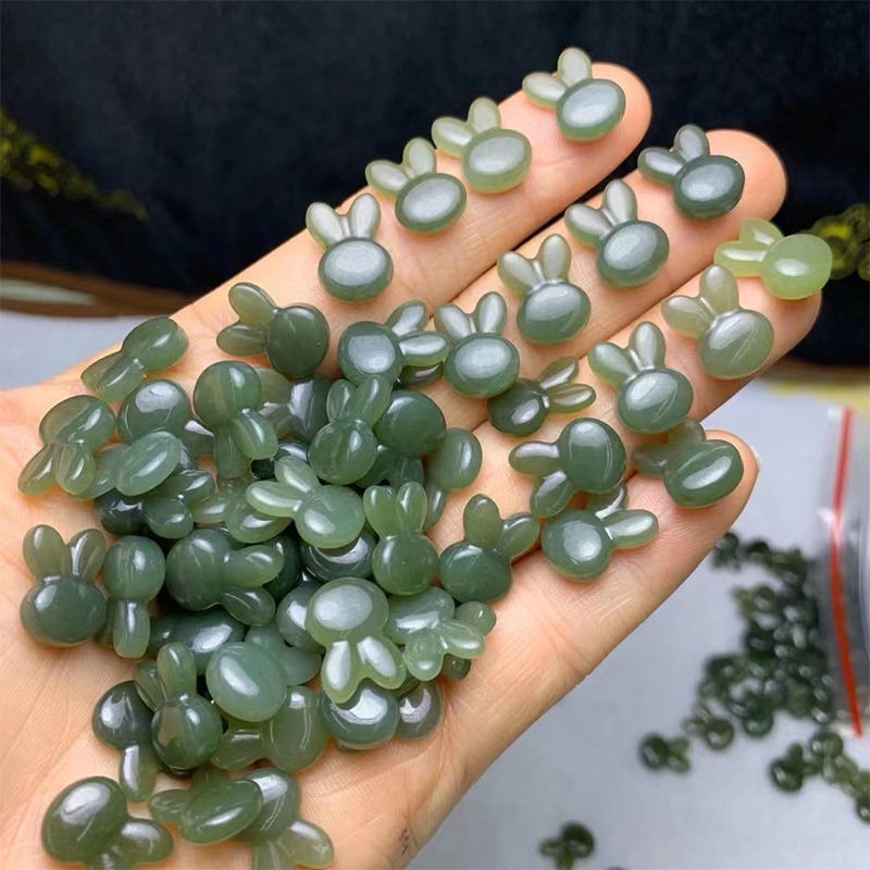 Ice Yingge Hạt Đá Hetian Tự Nhiên Qinghai {Thỏ} Mặt Dây Chuyền Nhỏ diy