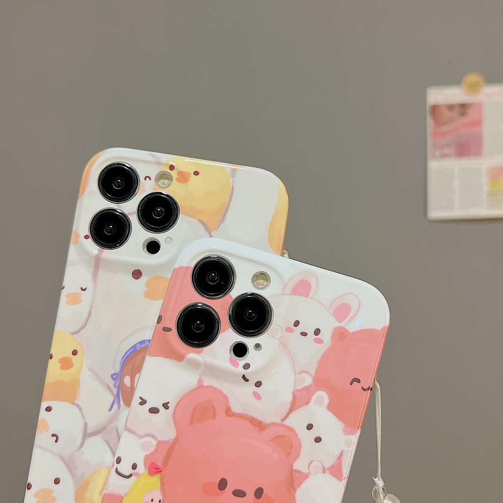 Ốp Điện Thoại TPU Dẻo Họa Tiết Gấu / Vịt / Dây Đeo Ngọc Trai Dễ Thương Cho iphone 14 13 11 12 Pro Max