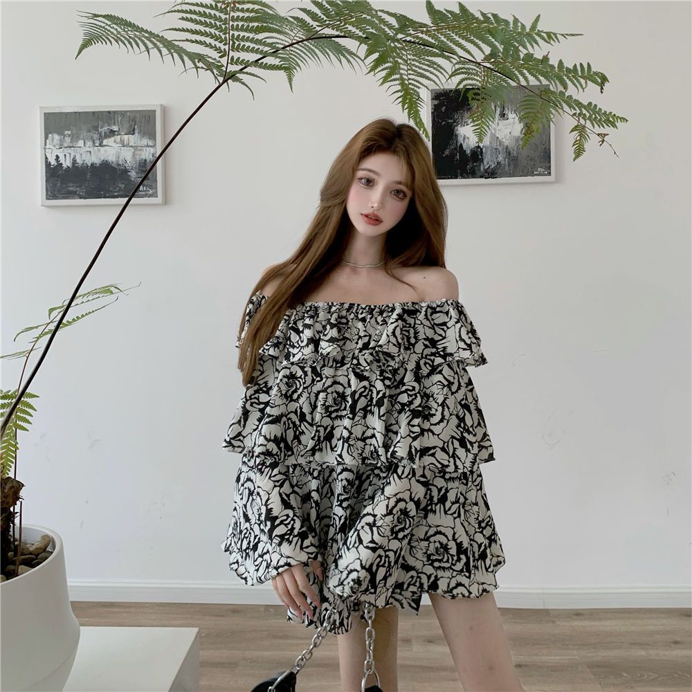 Áo Trễ Vai Tay Dài Đầm Hoa Dáng Rộng Thời Trang Đi Biển Mùa Hè 2023 Phong Cách Mới Quyến Rũ Cho Nữ