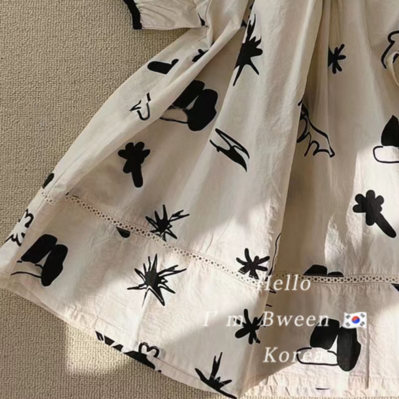 Đầm Tay Ngắn Dáng Rộng In Họa Tiết Thời Trang Hàn Quốc Mới 2023 Cho Bé Gái